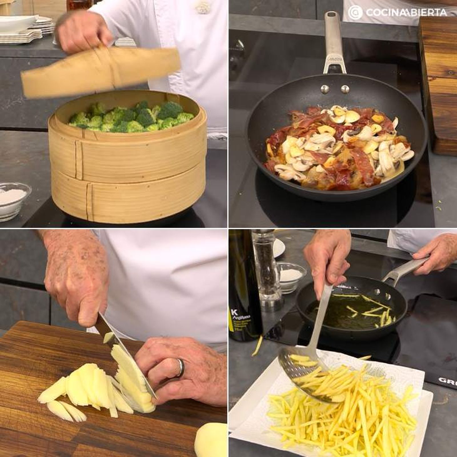 Cómo hacer brócoli al vapor con champiñones y patatas paja o cerillas paso a paso Cómo hacer brócoli al vapor con champiñones y patatas paja o cerillas paso a paso