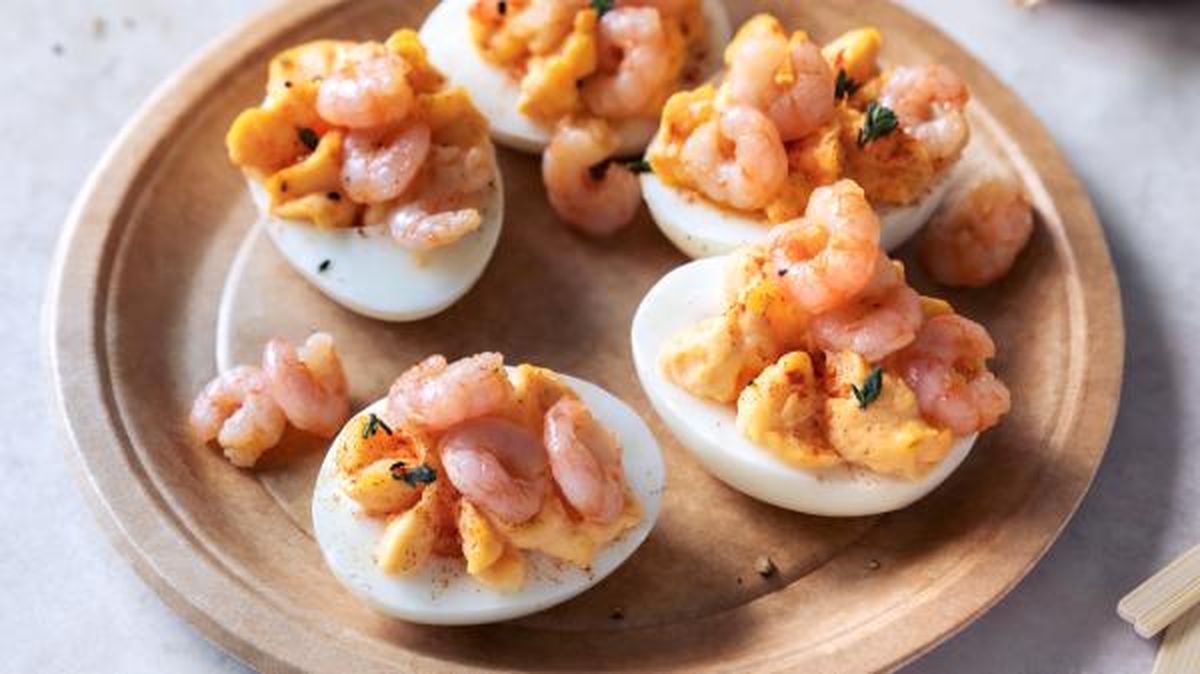 recetas de huevos rellenos gambas