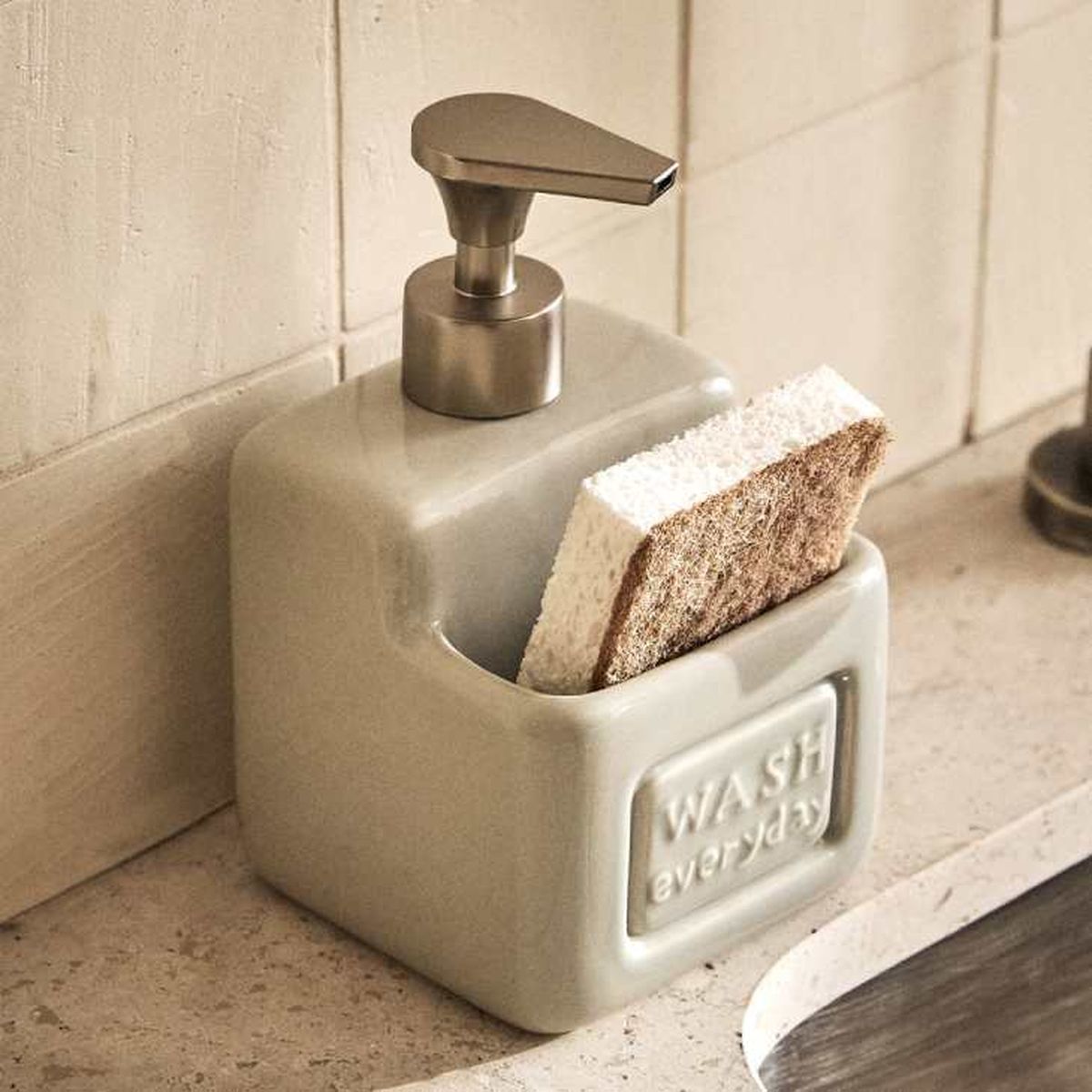 zara home dispensador jabon lavavajillas con almacenaje para estropajo