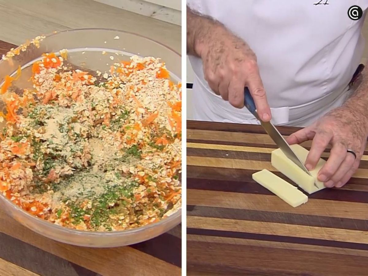 Añade los ingredientes, sazona y corta el queso en daditos pequeños