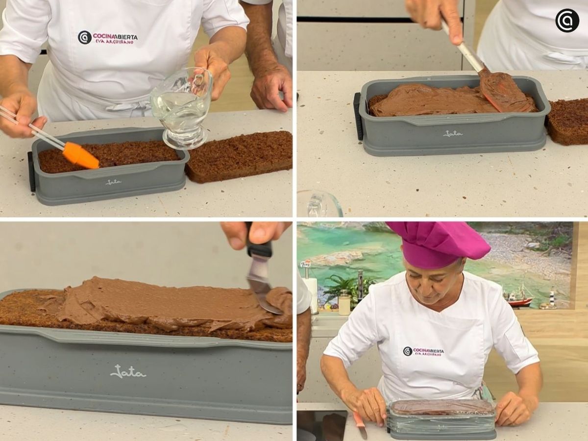Reparte la mousse entre las capas de bizcocho