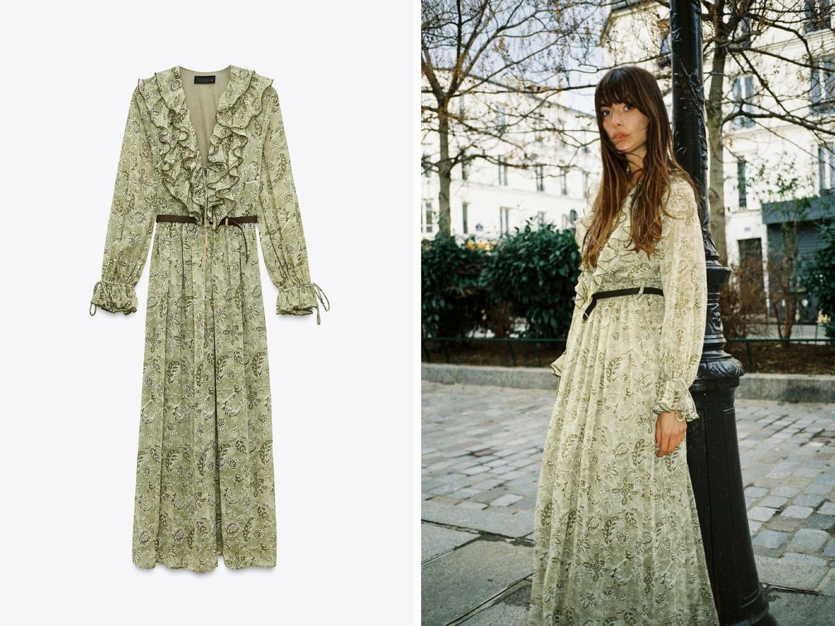 Vestido de manga larga estampado / Fotos: Zara
