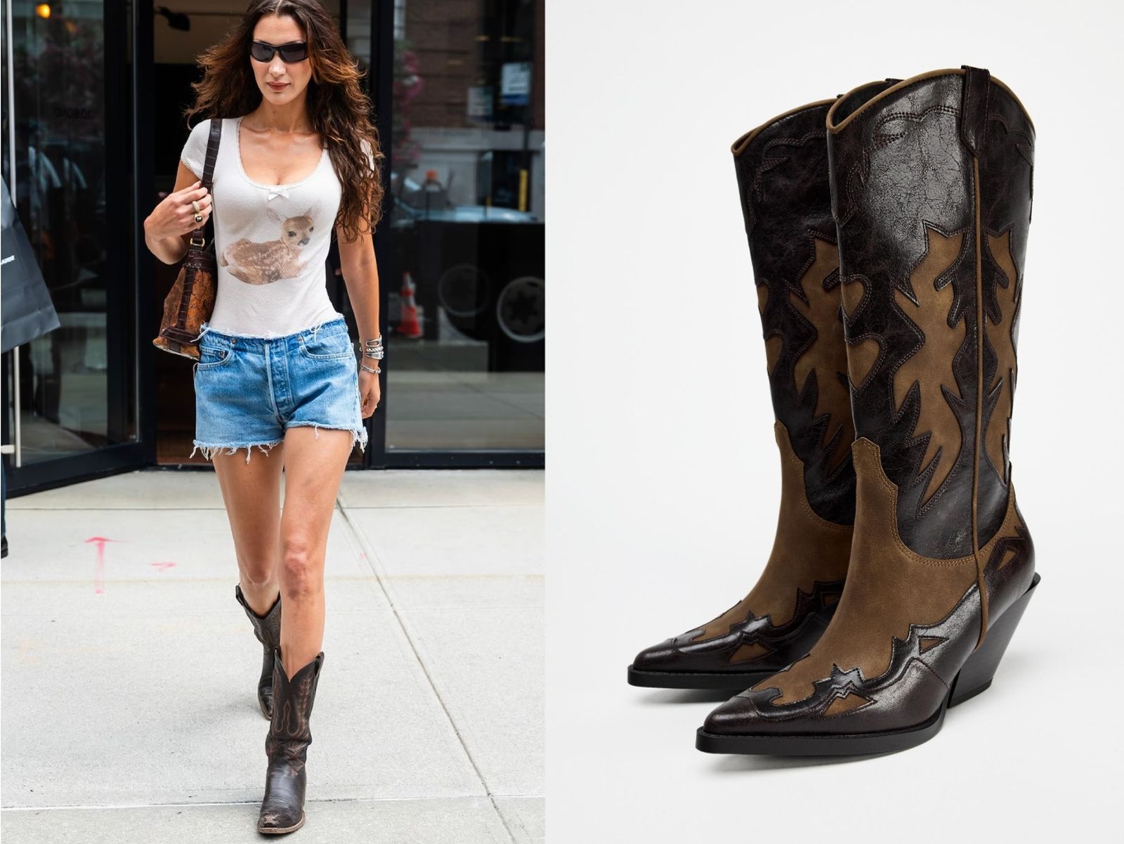 La modelo Bella Hadid con botas camperas / Fotos: Gotham y zara.com La modelo Bella Hadid con botas camperas / Fotos: Gotham y zara.com