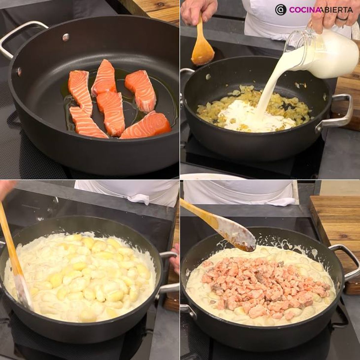 noquis con salmon pasos