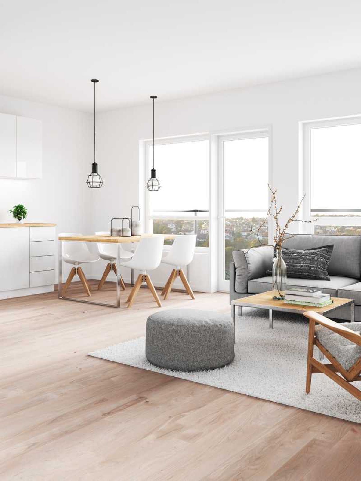 Cocina abierta al salón acogedora.