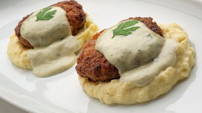 Polpette con puré de patata dulce y salsa de queso, receta de Joseba Arguiñano
