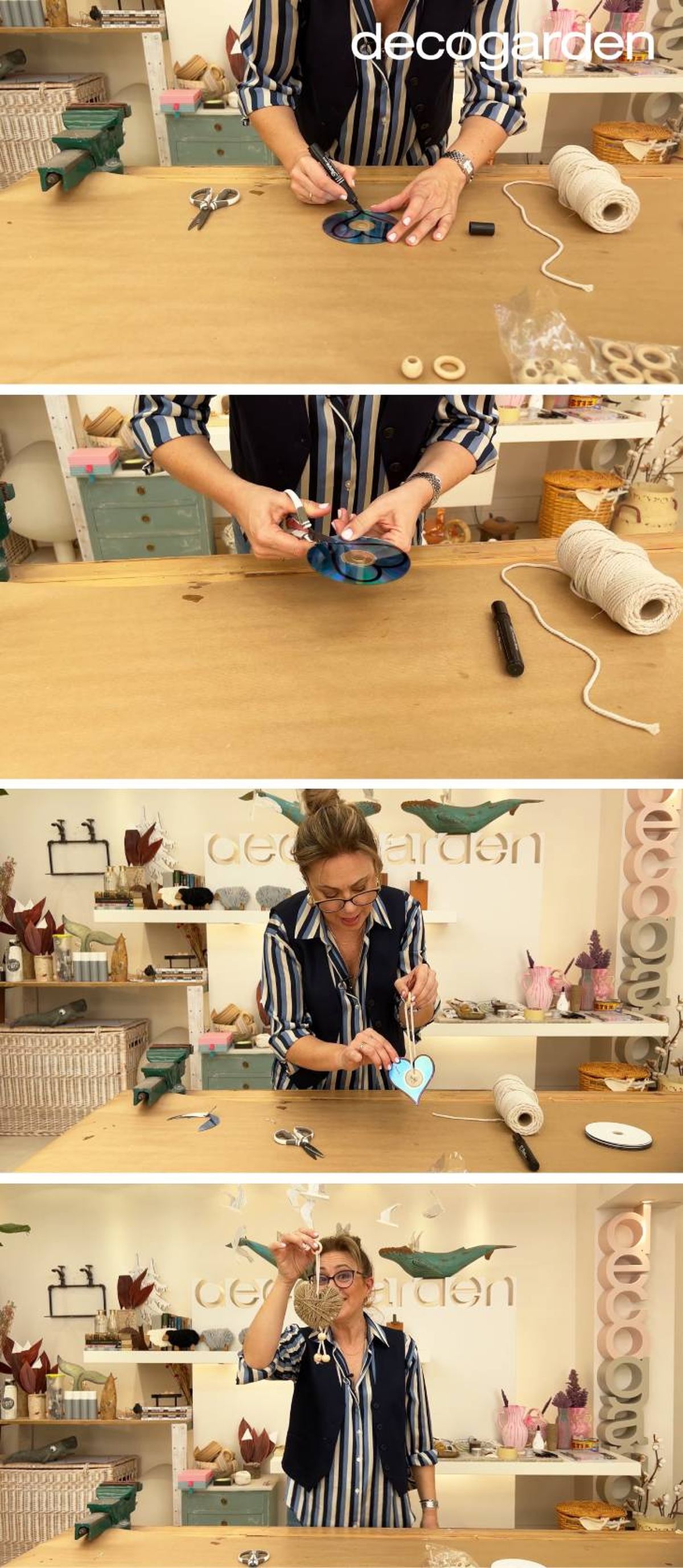 Paso a paso para hacer un adorno colgante de corazón reutilizando Cds.