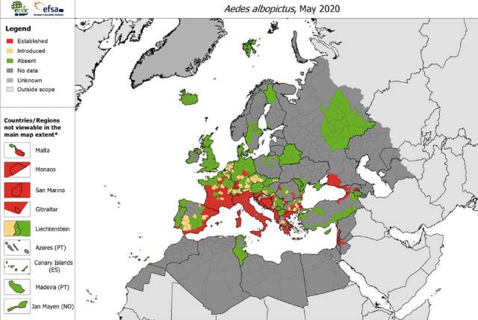 mapa distribucion en europa mosquito tigre Aedes albopictus mapa distribucion en europa mosquito tigre Aedes albopictus