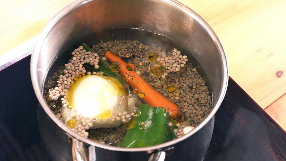 lentejas con arroz  paso 1