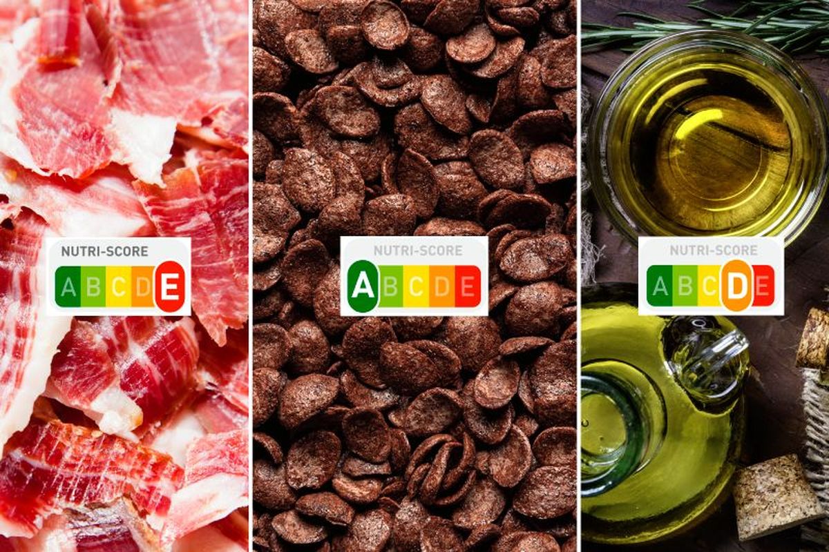 Valoración de Nustriscore a cereales de chocolate, jamón ibérico y aceite de oliva