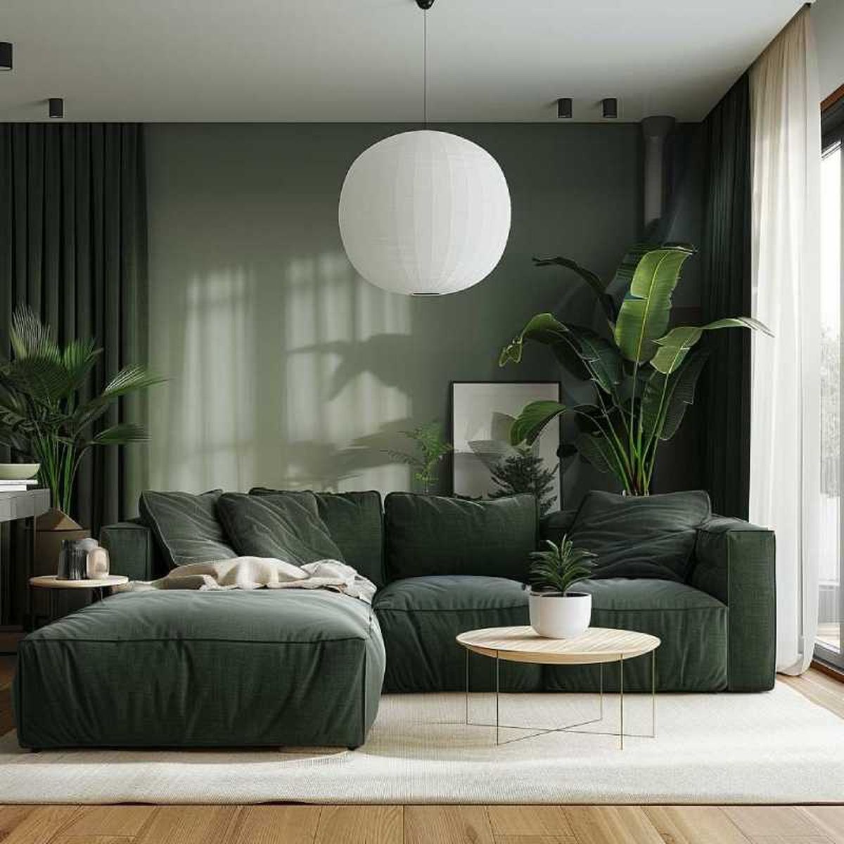 Salón decorado en verde.