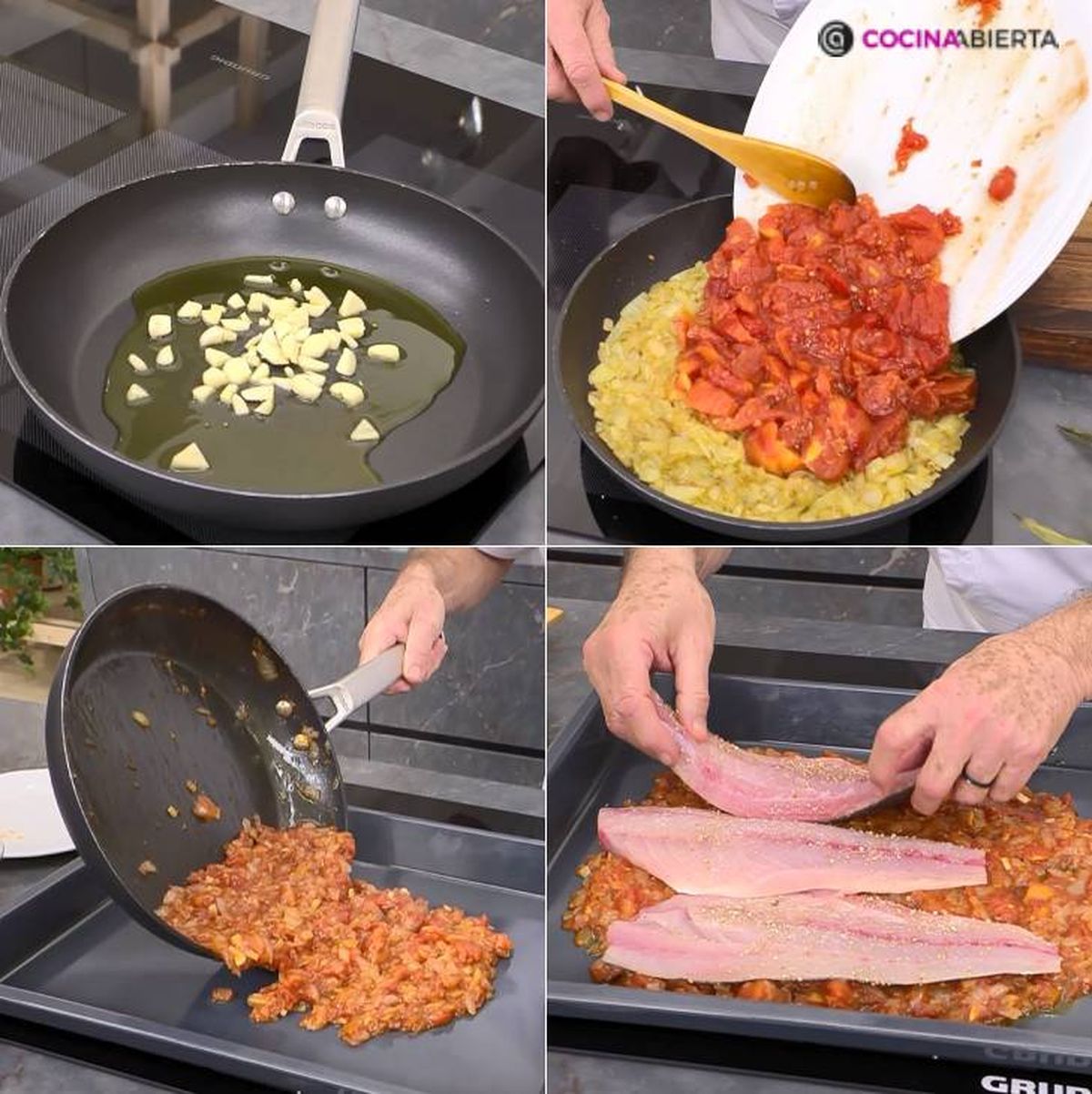 chicharro horno con refrito tomate pasos