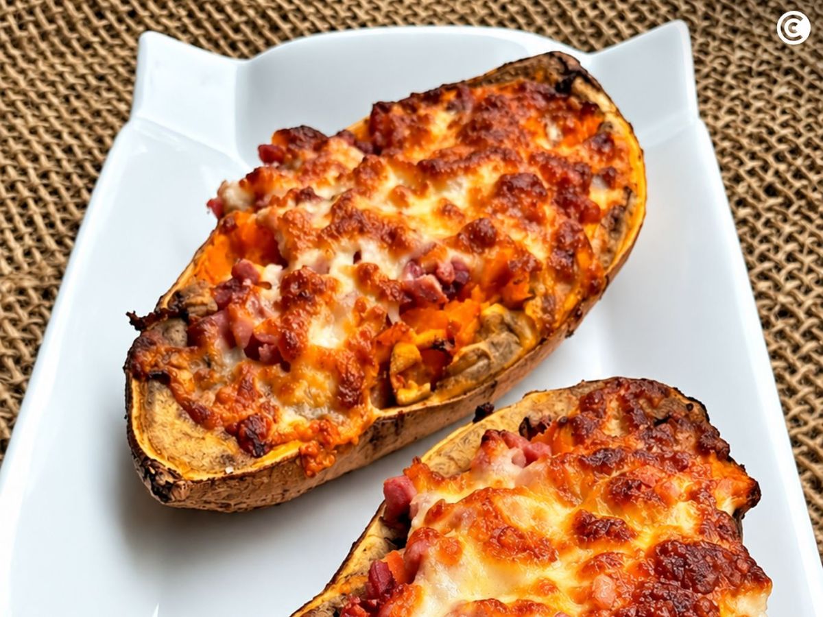 Receta de boniato relleno de jamón y queso en freidora de aire