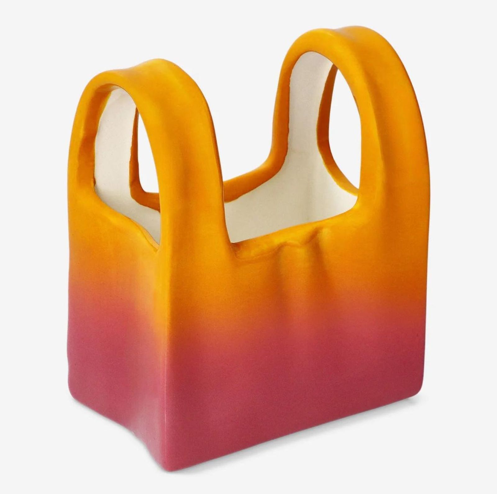Jarrón con forma de bolsa de la compra.