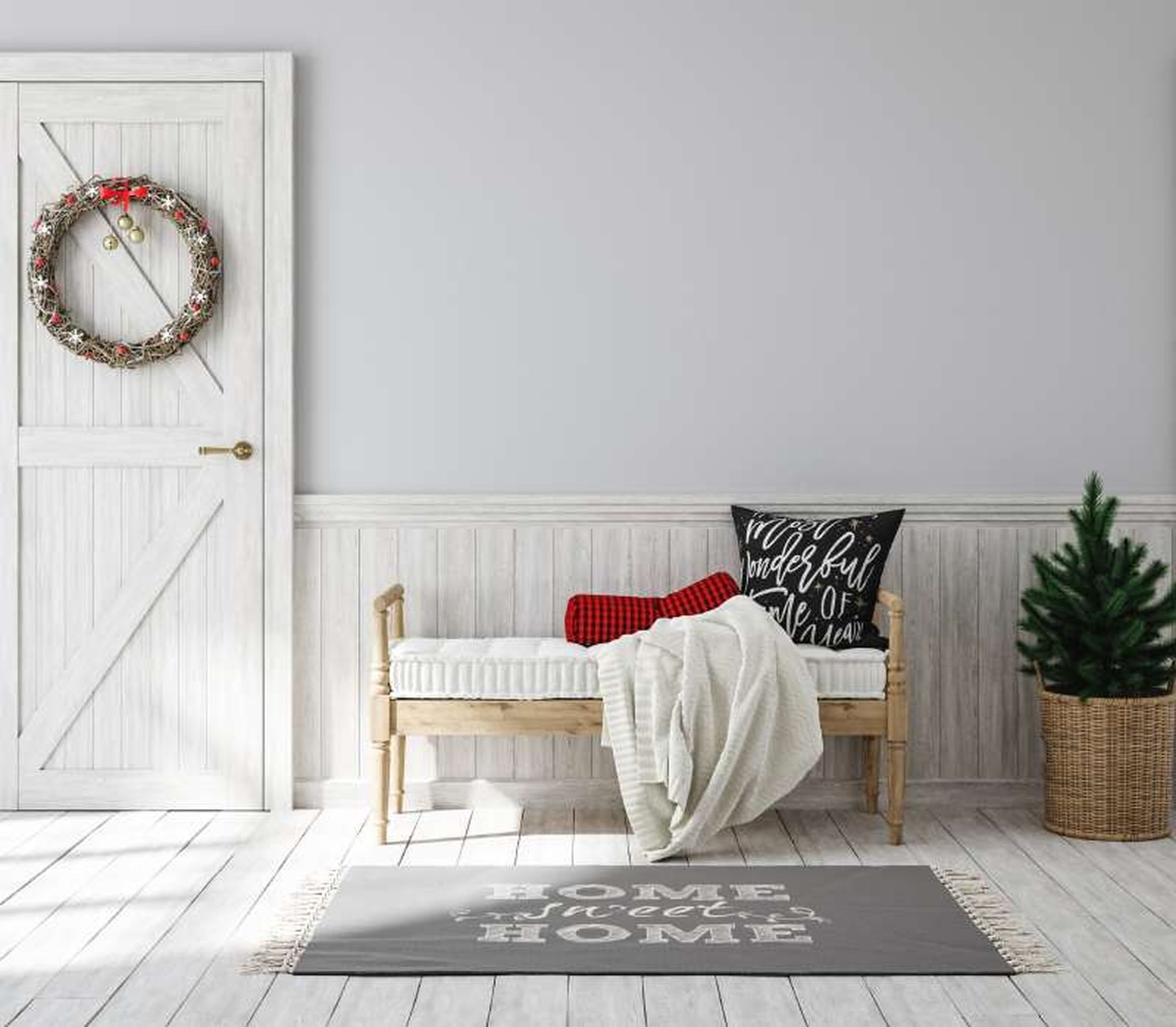 Recibidor con decoración de Navidad.