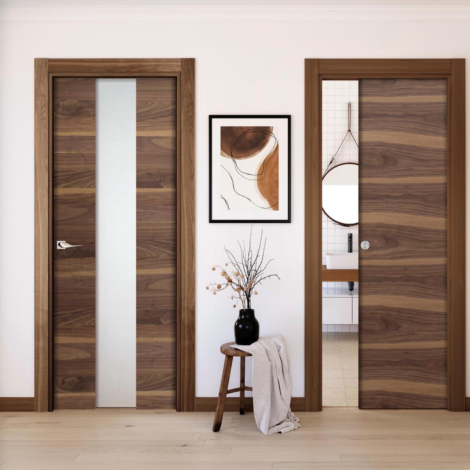 Hogar con puertas de interior en nogal Oboe.