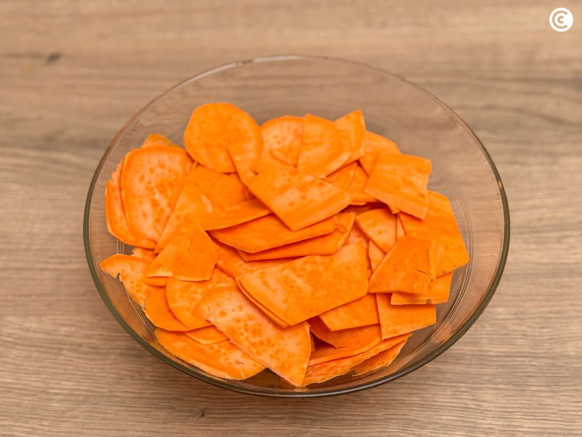 Boniato laminado para hacer chips