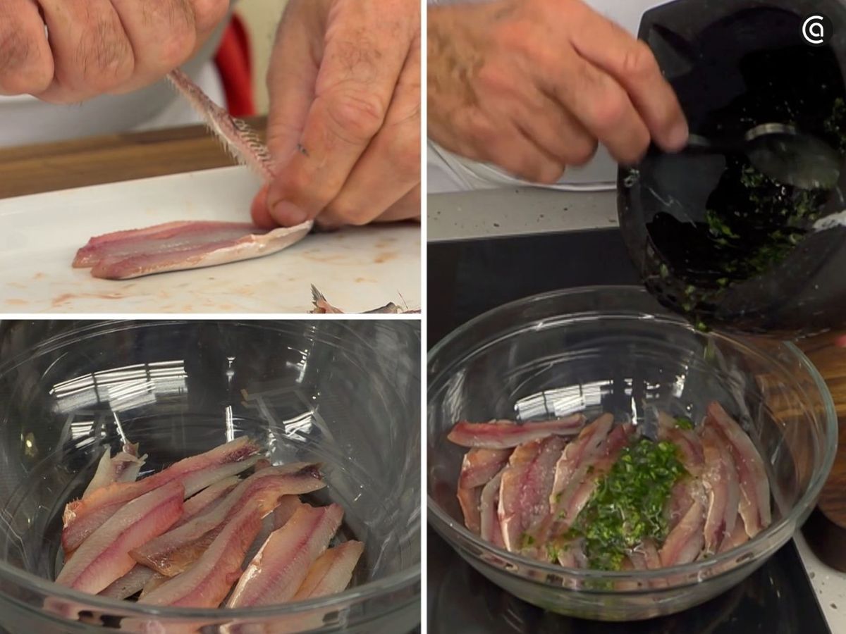 Adereza las anchoas con aceite de ajo y perejil