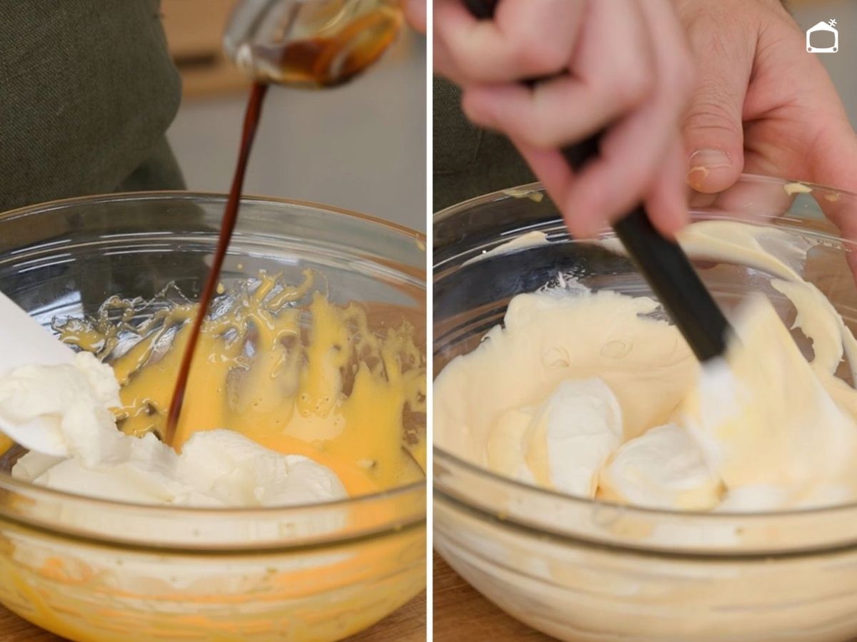 Bate las yemas con el mascarpone hasta obtener una crema
