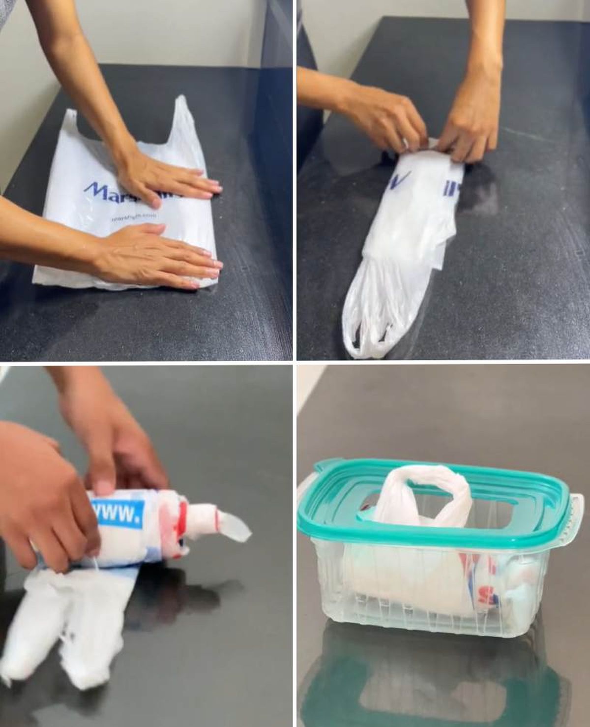 Proceso para doblar las bolsas de plástico en casa