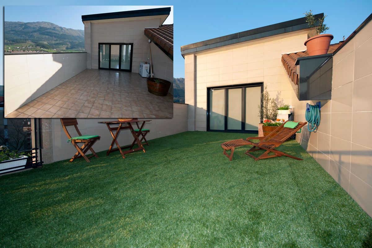 Bricomania 693 Colocar hierba artificial en terraza antes despues