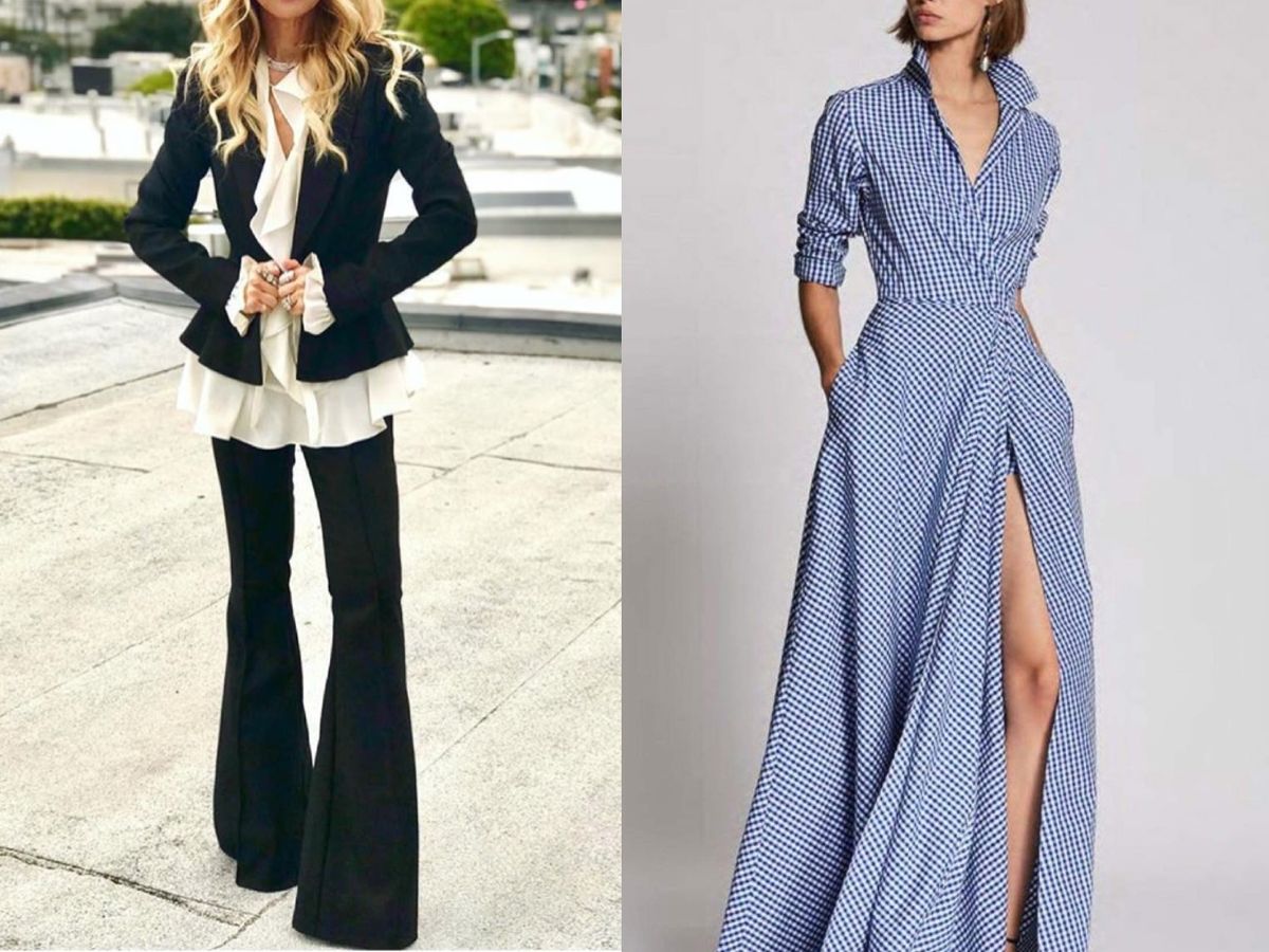 Blazer corta y vestido cruzado con abertura