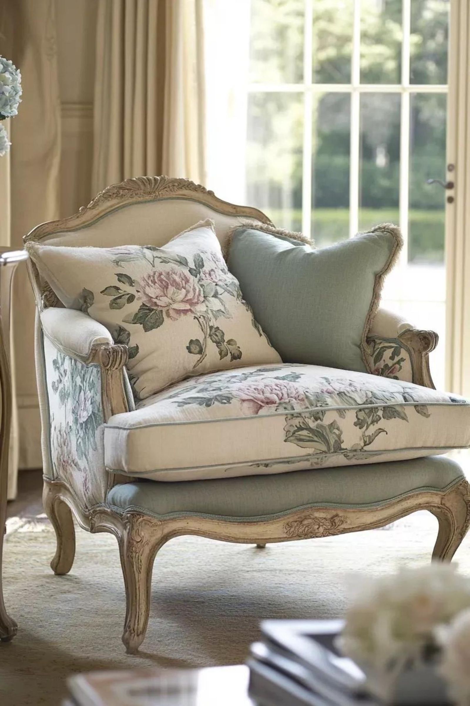 Butaca clásica retro con tapizado floral. Butaca clásica retro con tapizado floral.