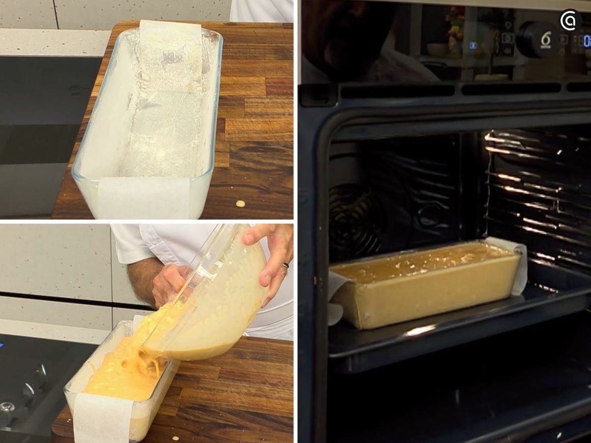 Coloca la mezcla en el molde y cocina al baño maría hasta que cuaje