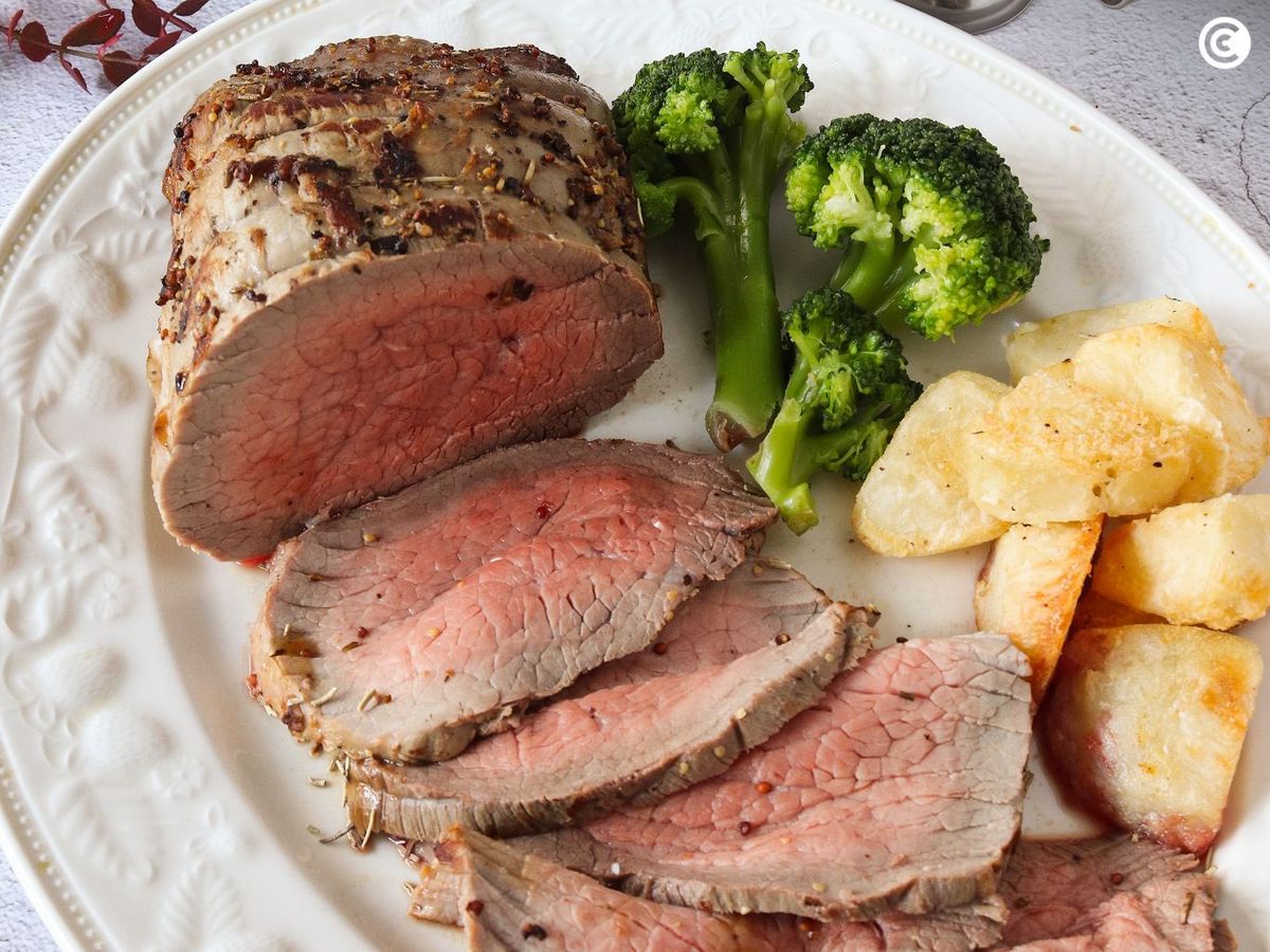 Roast beef con patatas y verduras