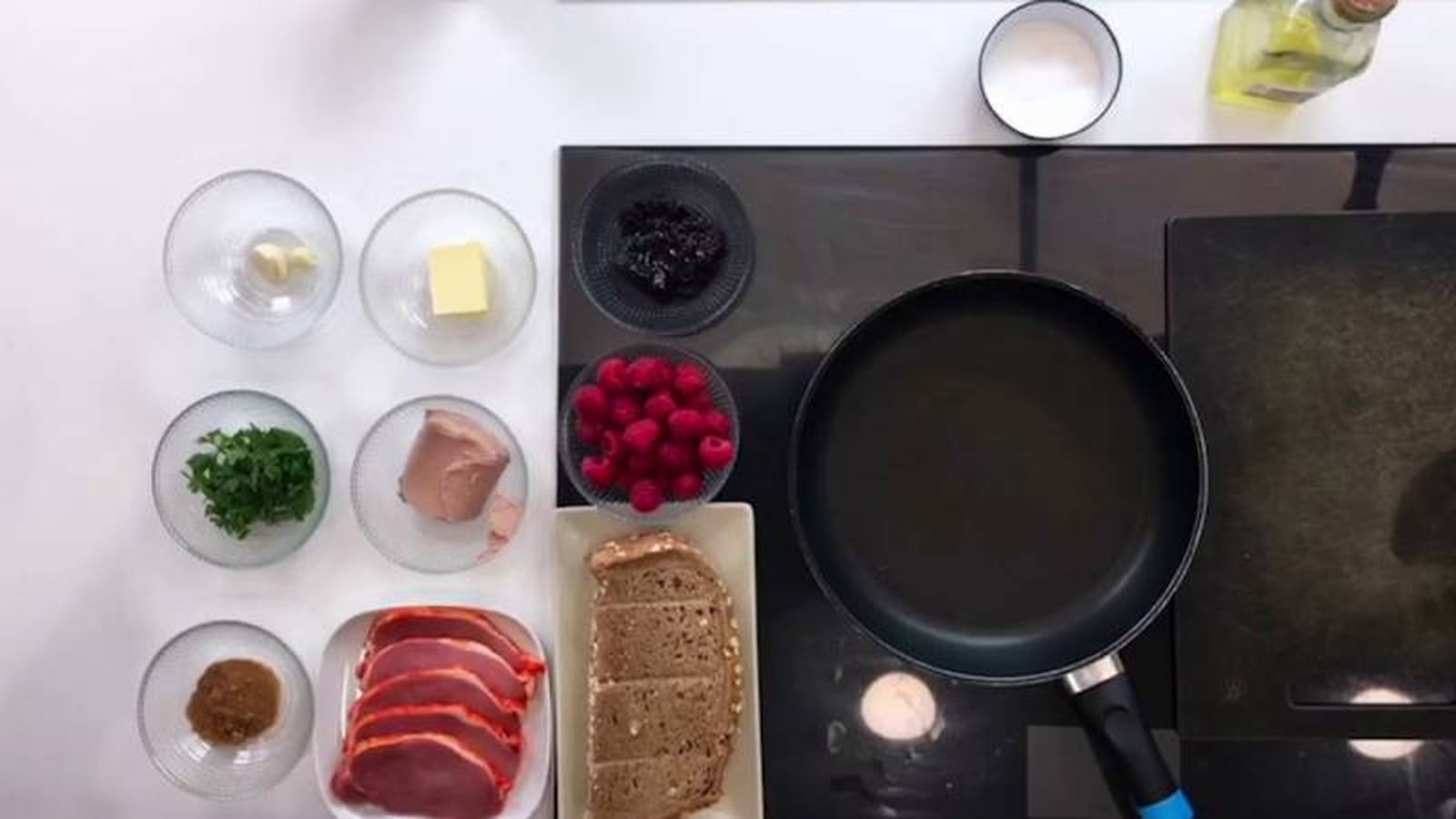 Ingredientes de la receta de lomo de cerdo al foie con crema de frambuesas Ingredientes de la receta de lomo de cerdo al foie con crema de frambuesas
