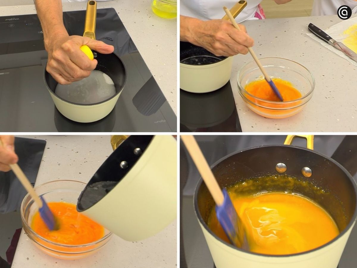 Prepara la yema fina cocinando la mezcla hasta que espese