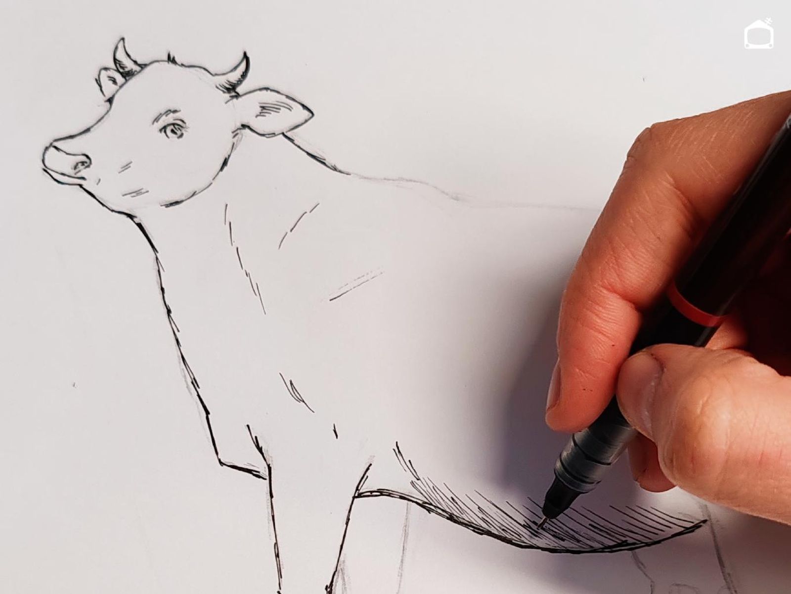 Dibujo de una vaca realista a bolígrafo negro. Dibujo de una vaca realista a bolígrafo negro.