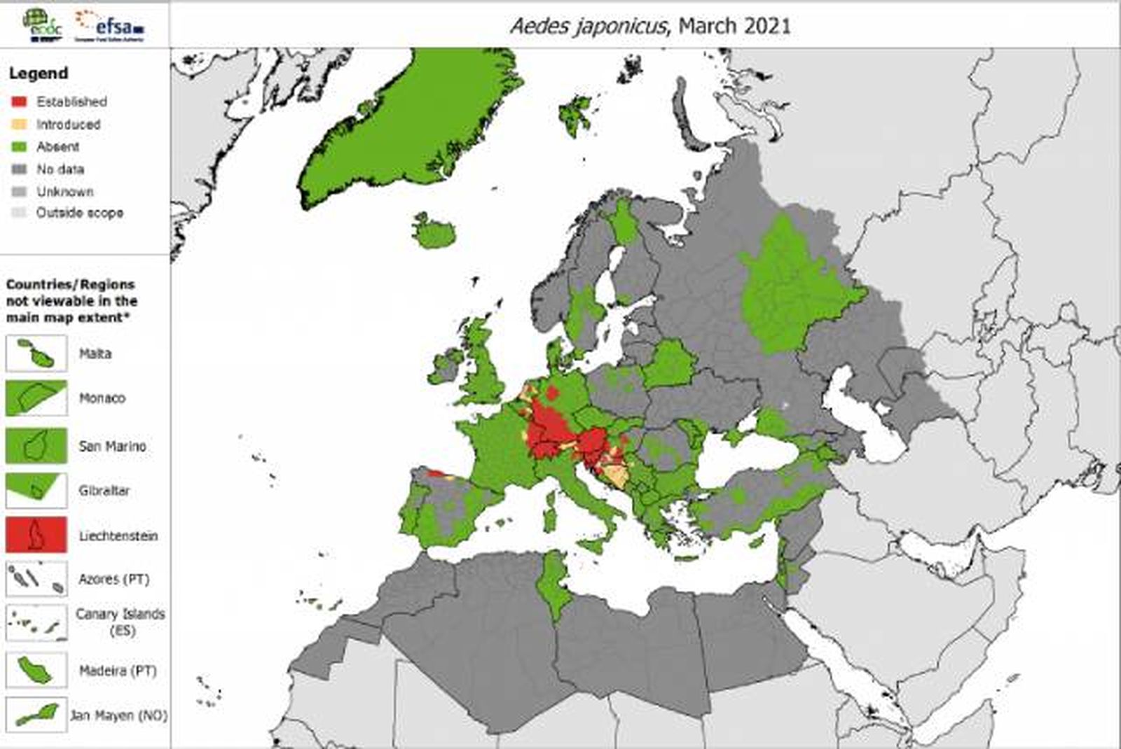 mapa distribucion en europa mosquito del Japon Aedes japonicus mapa distribucion en europa mosquito del Japon Aedes japonicus