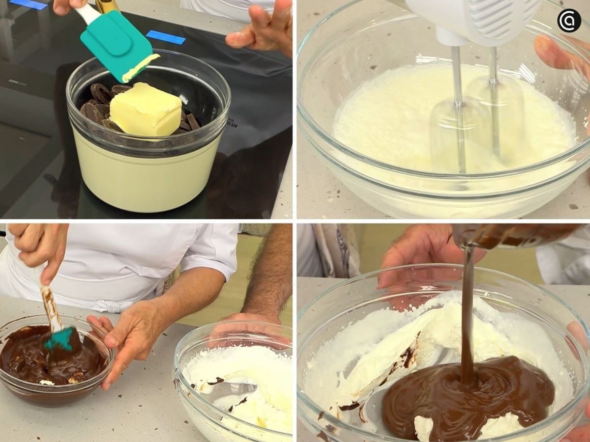 Funde el chocolate con la mantequilla y mézclalo con nata montada