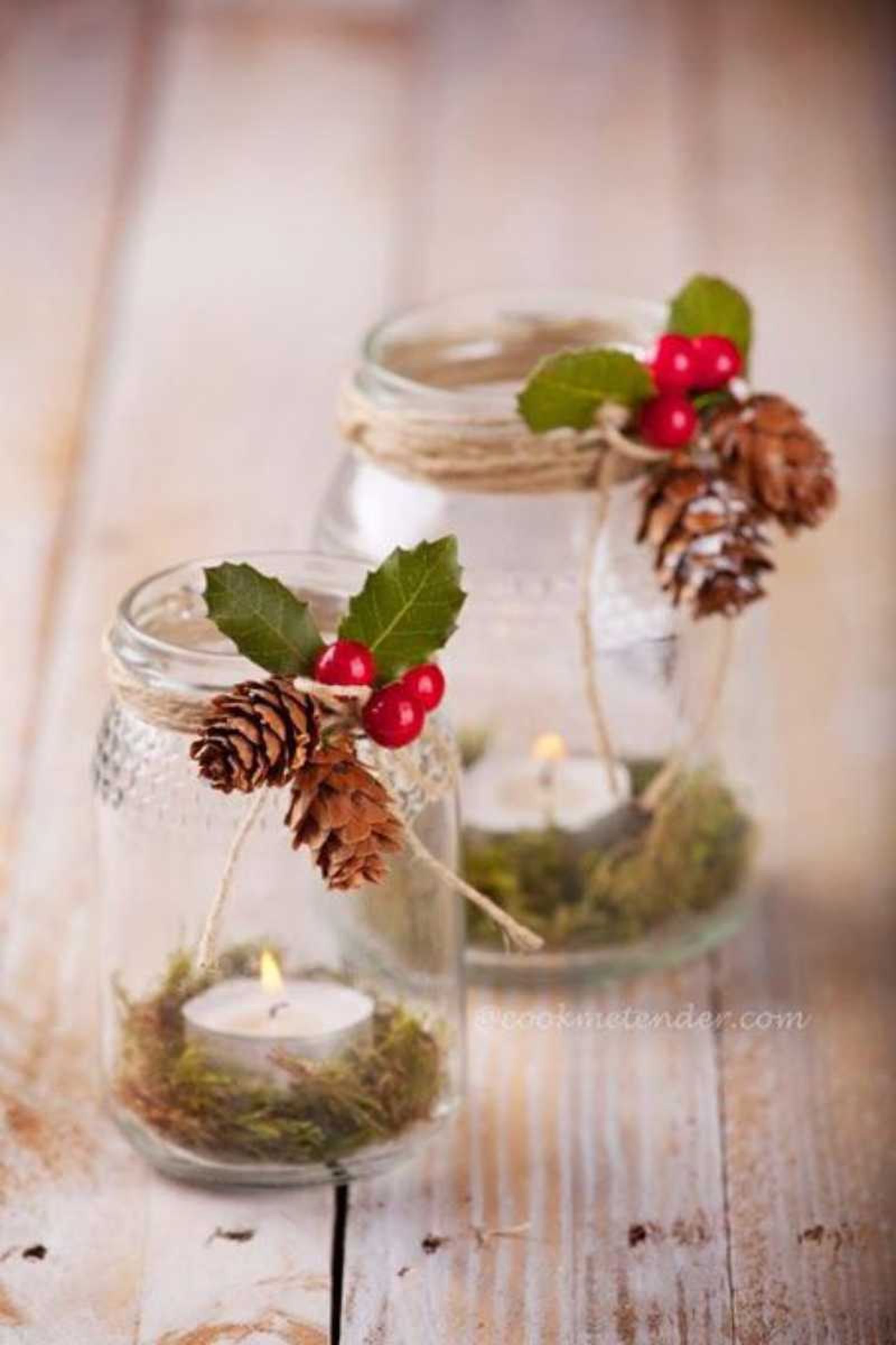 Frascos de vidrio de Navidad portavelas. Frascos de vidrio de Navidad portavelas.