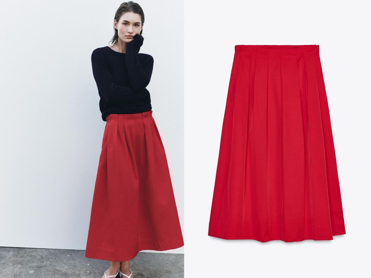 Falda midi con pliegues