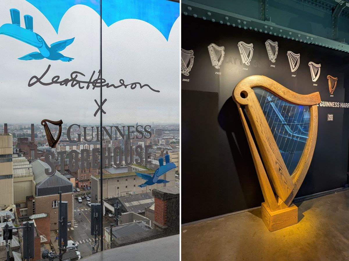 La vista desde el Gravity Bar y el Arpa, símbolo distintivo de la cerveza Guinness