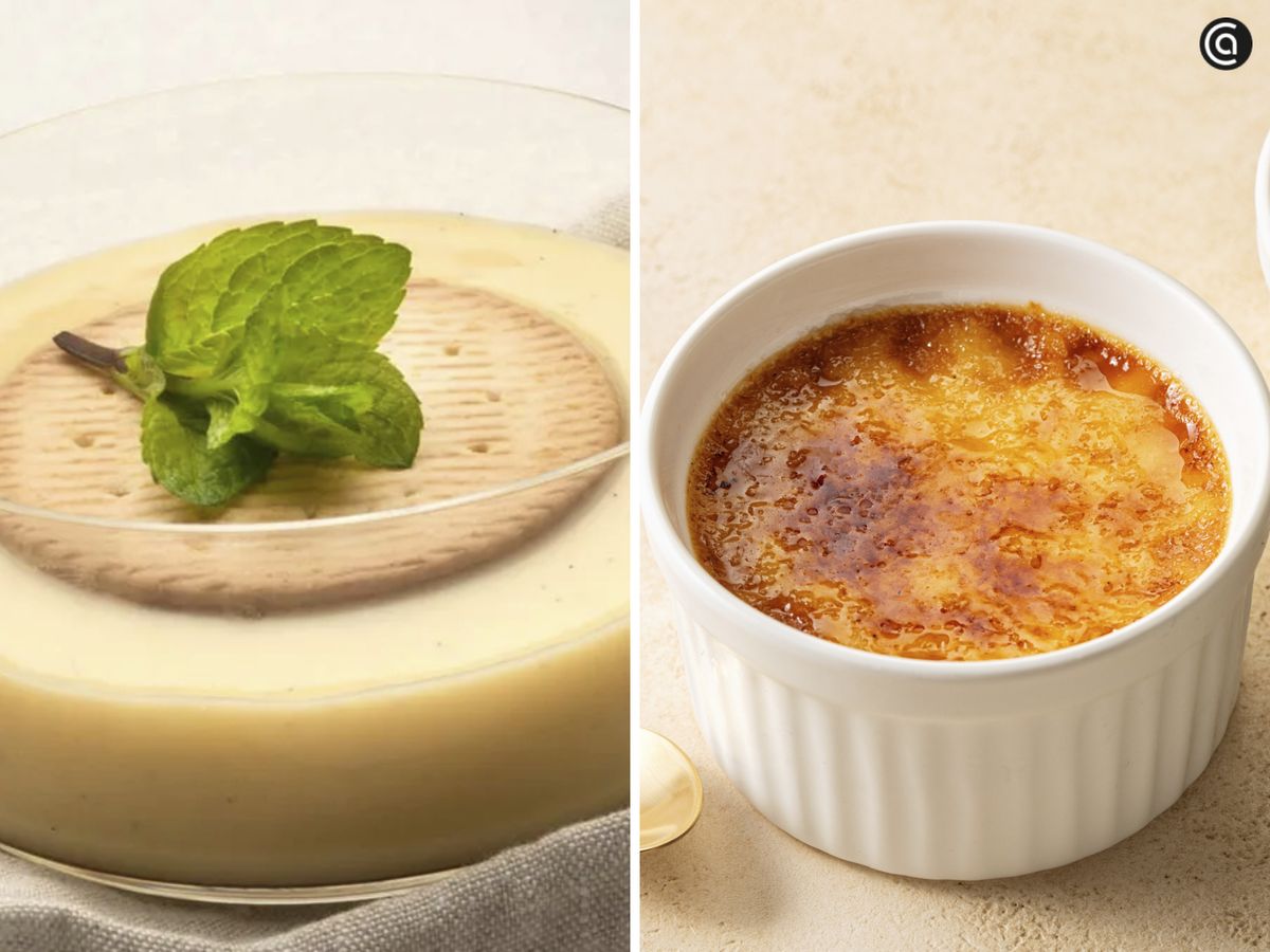 Las natillas y la crema catalana se diferencian en la textura, el aroma y el toque final