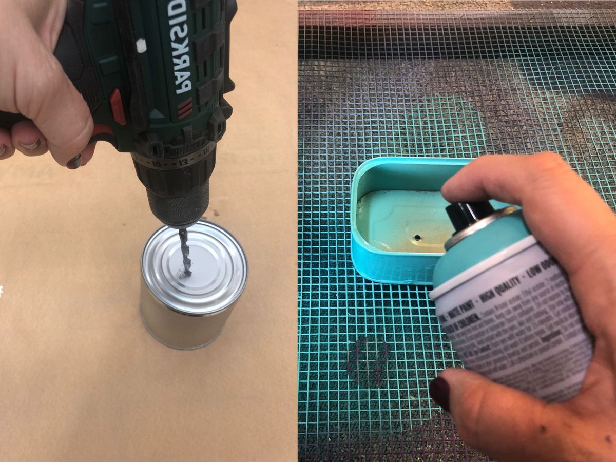 Perforado y pintado de la lata de conservas / Fotos: Hogarmania