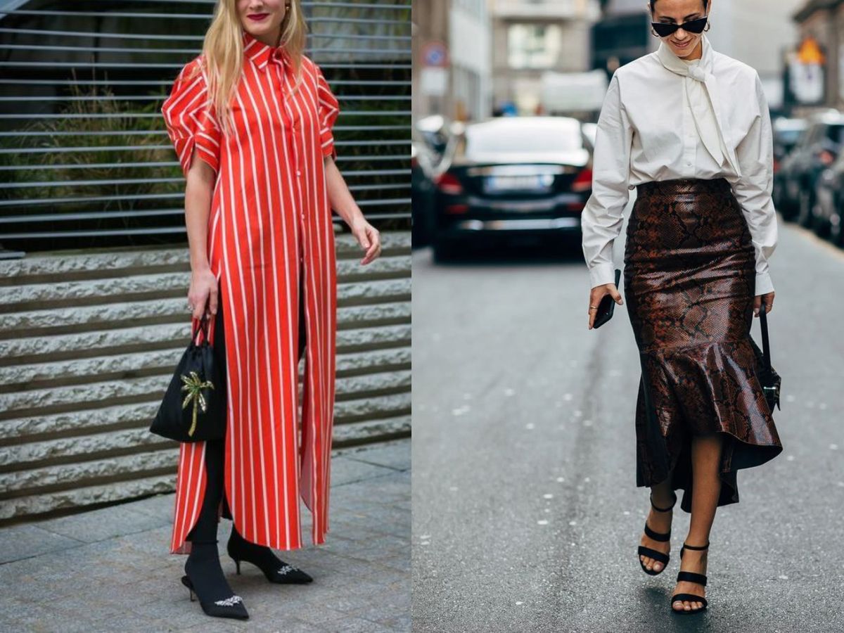 Rayas verticales y falda con cintura alta